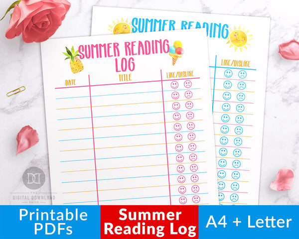 Kids summer reading log printables, in two color styles. Your kids will love using these summer themed book lists to record all that they've read!