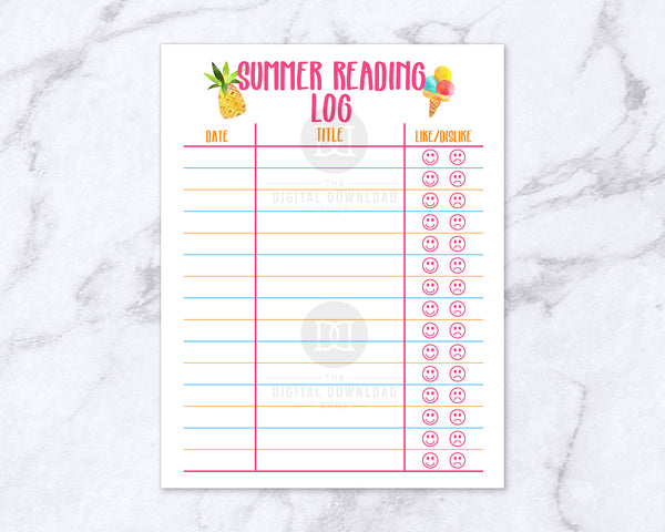 Kids summer reading log printable, pink. Your kids will love using these summer themed book lists to record all that they've read!