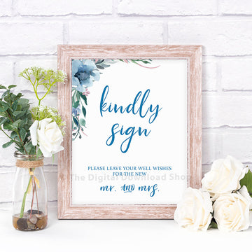 Kindly Sign Wedding Printable- Blue