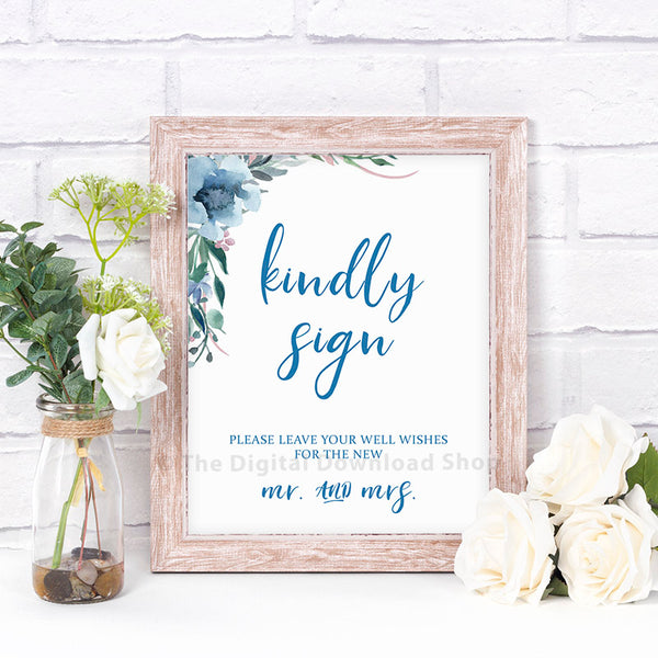 Kindly Sign Wedding Printable- Blue- The Digital Download Shop