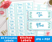Printable Kitchen Labels Rectangles- Watercolor Leaf