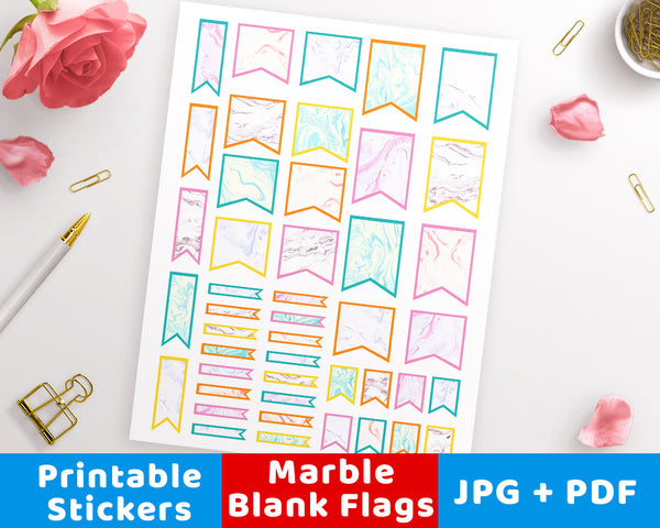 Marble Blank Flag Printable Planner Stickers