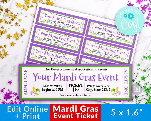 Mardi Gras Event Ticket Printable- 2 Fleur de Lis