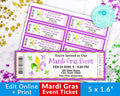 Mardi Gras Event Ticket Printable- Fleur de Lis *EDIT ONLINE*