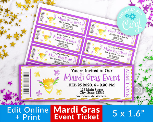 Mardi Gras Event Ticket Printable- Mask