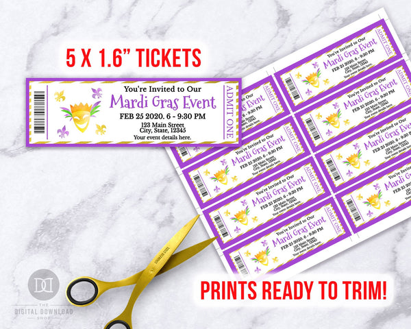 Mardi Gras Event Ticket Printable- Mask