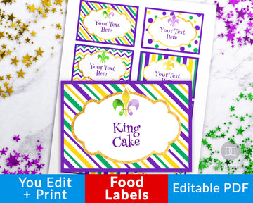 Mardi Gras Food Labels Printable Editable