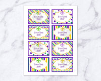 Mardi Gras Food Labels Printable Editable- Your Mardi Gras party will be the talk of the town with these fun editable food labels on your buffet table! | DIY labels, food cards, place cards, buffet food tags printable, #mardiGras #food #DigitalDownloadShop
