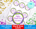 Mardi Gras Labels Printable Template- Beads *EDIT ONLINE*