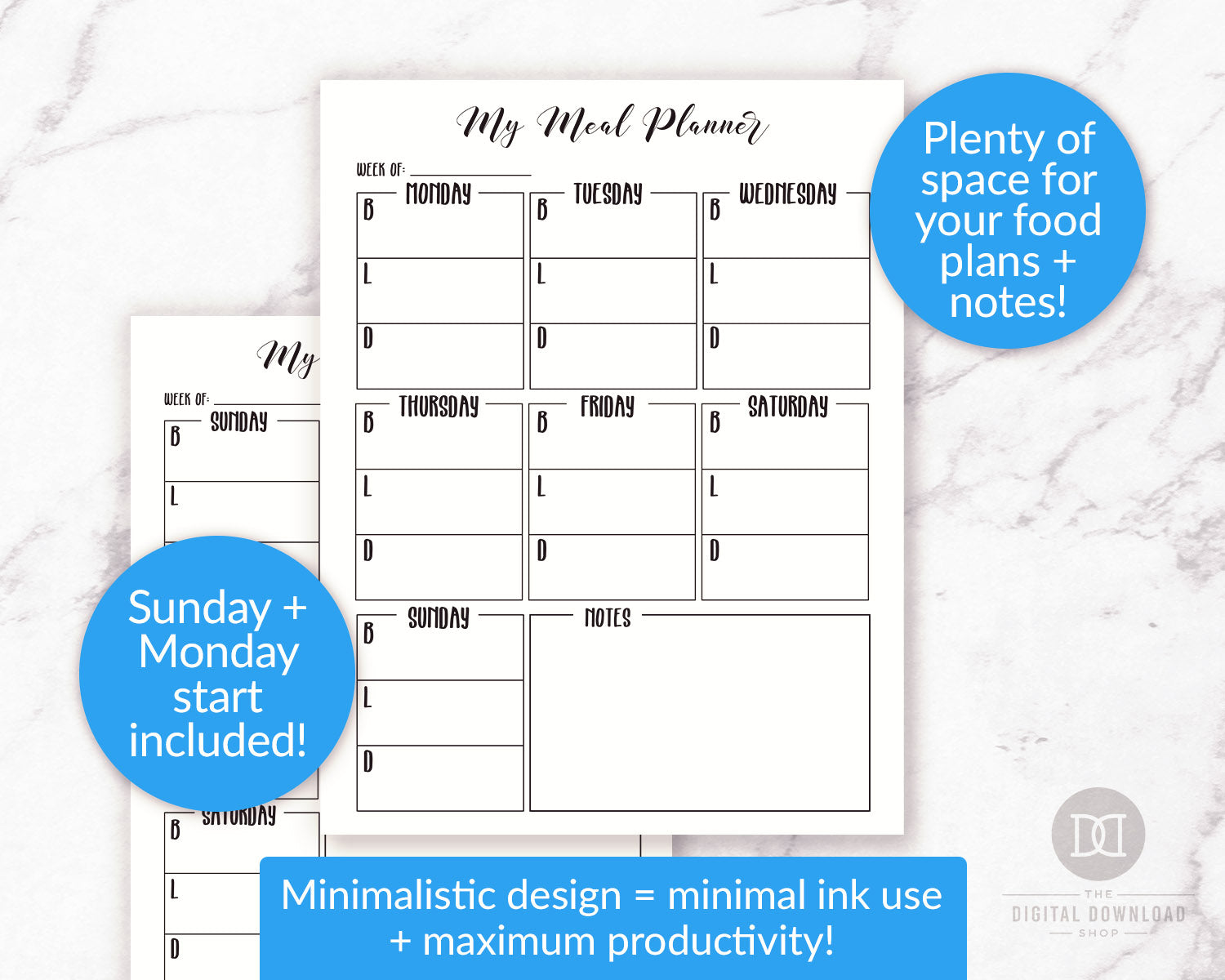 Meal Planner + Grocery List Printable- Black + White | The Digital Download Shop for A5 Meal Planner Printable Free