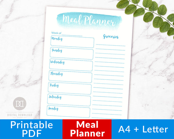 Meal Planner Printable- Blue Watercolor