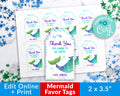 Printable Mermaid Editable Favor Tags *EDIT ONLINE*