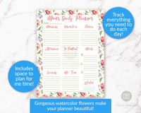 Mom daily planner printable with beautiful watercolor florals! Moms, organize your day in style with this printable daily planner!