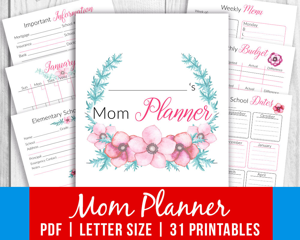 Mom Planner Printable Watercolor Florals The Digital Download Shop