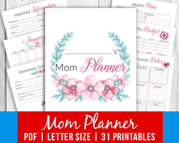Mom Planner Printable- Watercolor Florals