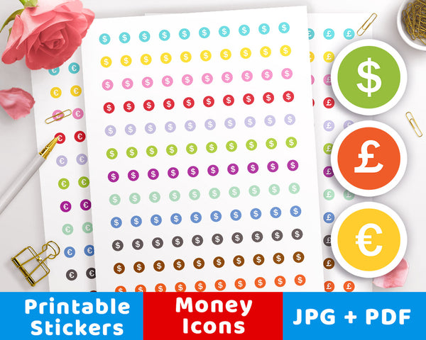 Money Icon Printable Planner Stickers- The Digital Download Shop