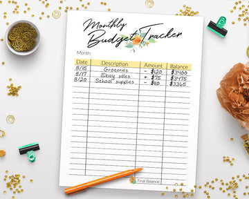 Monthly Budget Tracker Printable- Floral Watercolor