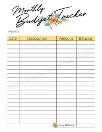 Monthly Budget Tracker Printable- Floral Watercolor- The Digital Download Shop
