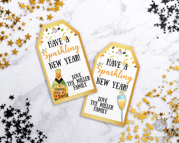 New Year's Tags Editable Template- Champagne *EDIT ONLINE*