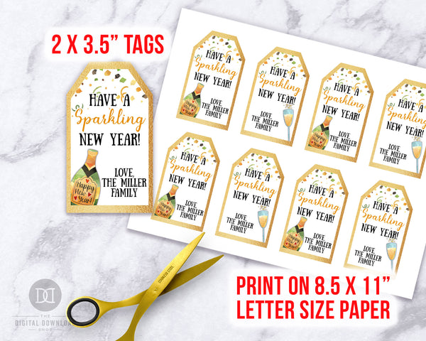 New Year's Tags Editable Template- Champagne