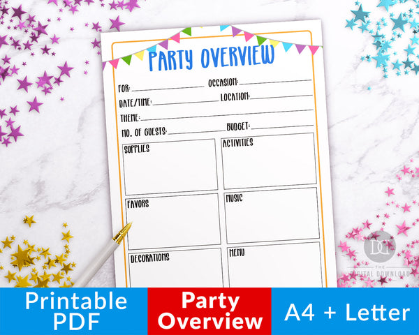 party-planner-printable-overview-the-digital-download-shop for Free Printable Party Planning Worksheet Party Planner Printable- Overview | The Digital Download Shop for Free Printable Party Planning Worksheet