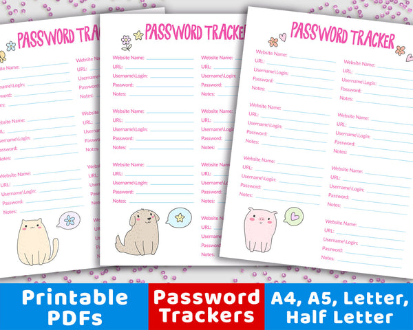 3 Password Tracker Printables- Animals