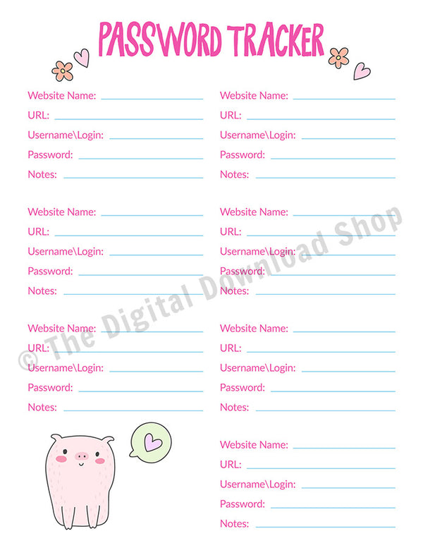 3 Password Tracker Printables- Animals