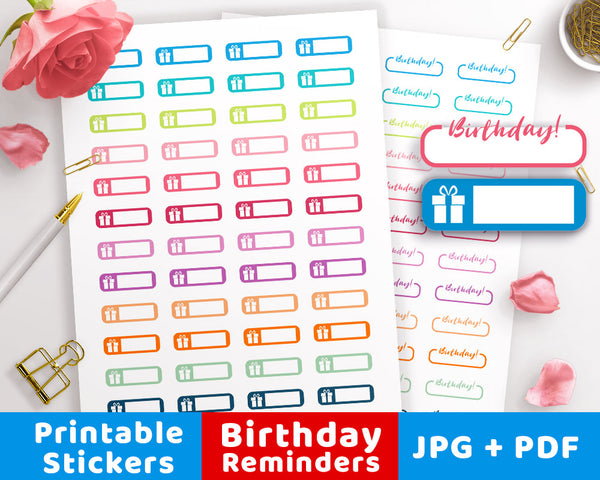 2 Birthday Reminder Printable Planner Stickers- The Digital Download Shop