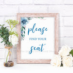 Please Find Your Seat Wedding Printable- Blue- The Digital Download Shop