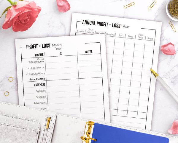 2 profit and loss statement printables- 1 yearly template + 1 monthly template.