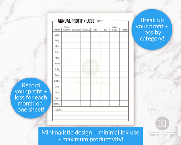 Use these profit and loss template printables to keep track of your business profits, your business income, and keep track of where most of your business expenses are coming from.