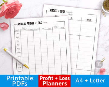 Profit and Loss Statement Printable- Yearly + Monthly