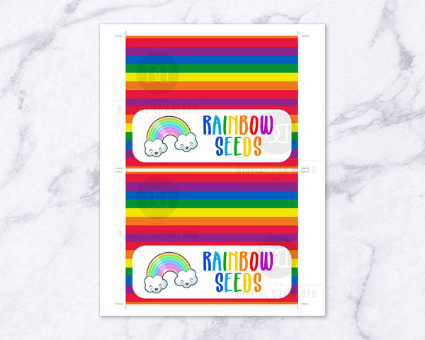 Rainbow Seeds Treat Bag Topper Printable- These cute printable DIY bag toppers are the perfect finishing touch to your party treat bags! | Saint Patrick's Day party favors, St. Patrick's Day party ideas, rainbow birthday part favors, unicorn birthday, St. Paddy's, #StPatricksDay #birthdayFavors #DigitalDownloadShop