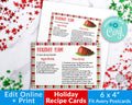 Holiday Recipe Card Printable Template *EDIT ONLINE*