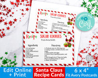 Santa Christmas Recipe Card Template Printable