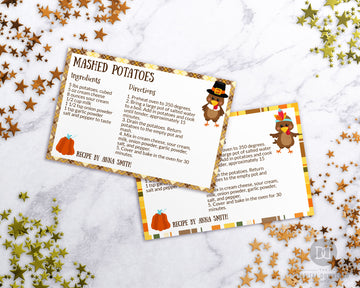 Thanksgiving Recipe Card Printable Editable *EDIT ONLINE*