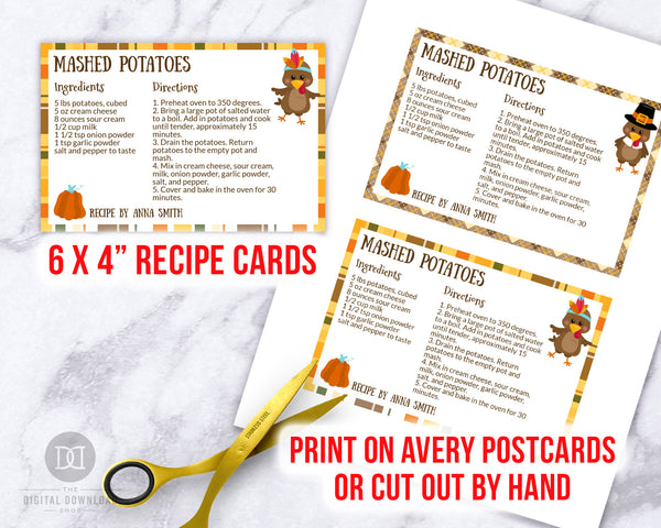 Thanksgiving Recipe Card Printable Editable