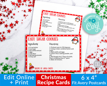 Christmas Cookie Recipe Card Template Printable *EDIT ONLINE*