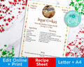 Christmas Recipe Sheet Template Printable *EDIT ONLINE*