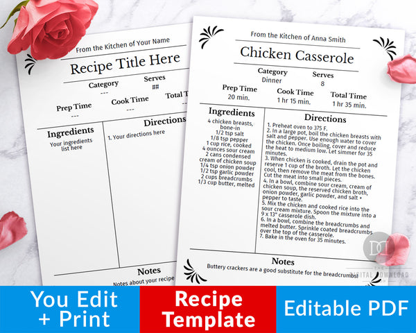 recipe-template-editable-printable-black-white-the-digital-download-shop for Free Printable Editable Recipe Template Recipe Template Editable Printable- Black + White | The Digital Download Shop for Free Printable Editable Recipe Template