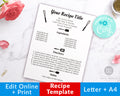 Recipe Template Printable- Cooking Utensils *EDIT ONLINE*