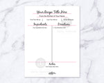 Recipe template editable printable with a beautiful pink and black theme! This editable cookbook template page is the perfect way to get your family's favorite recipes organized, or can be given as a thoughtful wedding gift!