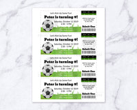 Editable and printable soccer party invitation tickets. These DIY soccer birthday invites are a fun (and easy) way to create the perfect invitations for your soccer themed party!