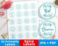 Printable Spice Jar Labels 1.5" Circles- Watercolor Leaf
