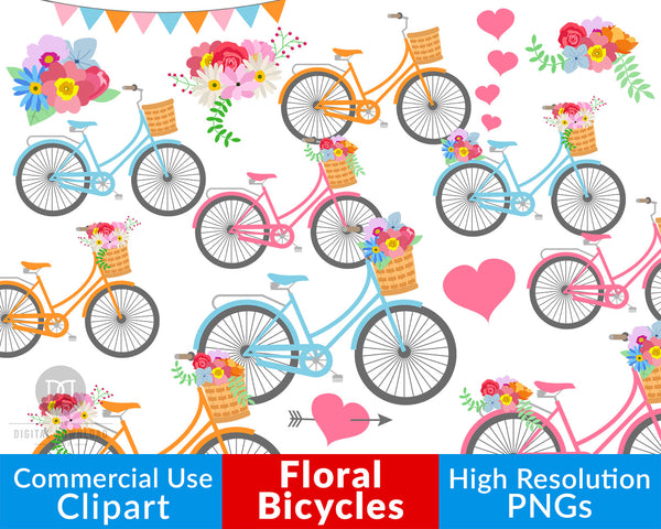 This rustic bike graphics set includes beautiful colorful bikes, including bikes with flowers in their baskets and bikes with flowers on their back wheels, plus bouquets and hearts!