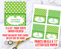 St. Patrick's Day Food Tents Printable