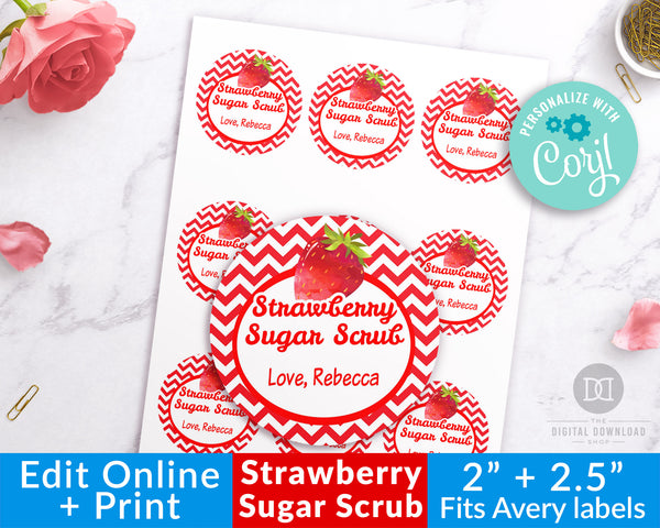 Strawberry Sugar Scrub Labels Printable Editable