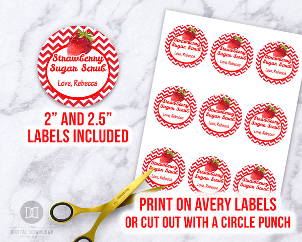 Strawberry Sugar Scrub Labels Printable Editable