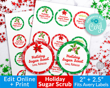 Christmas Sugar Scrub Labels Template- Watercolor Floral *EDIT ONLINE*