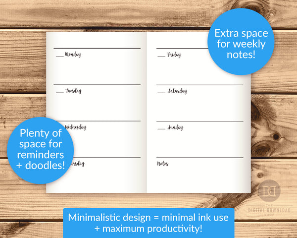 TN Pocket/Field Notes Weekly Inserts Printable- The Digital Download Shop